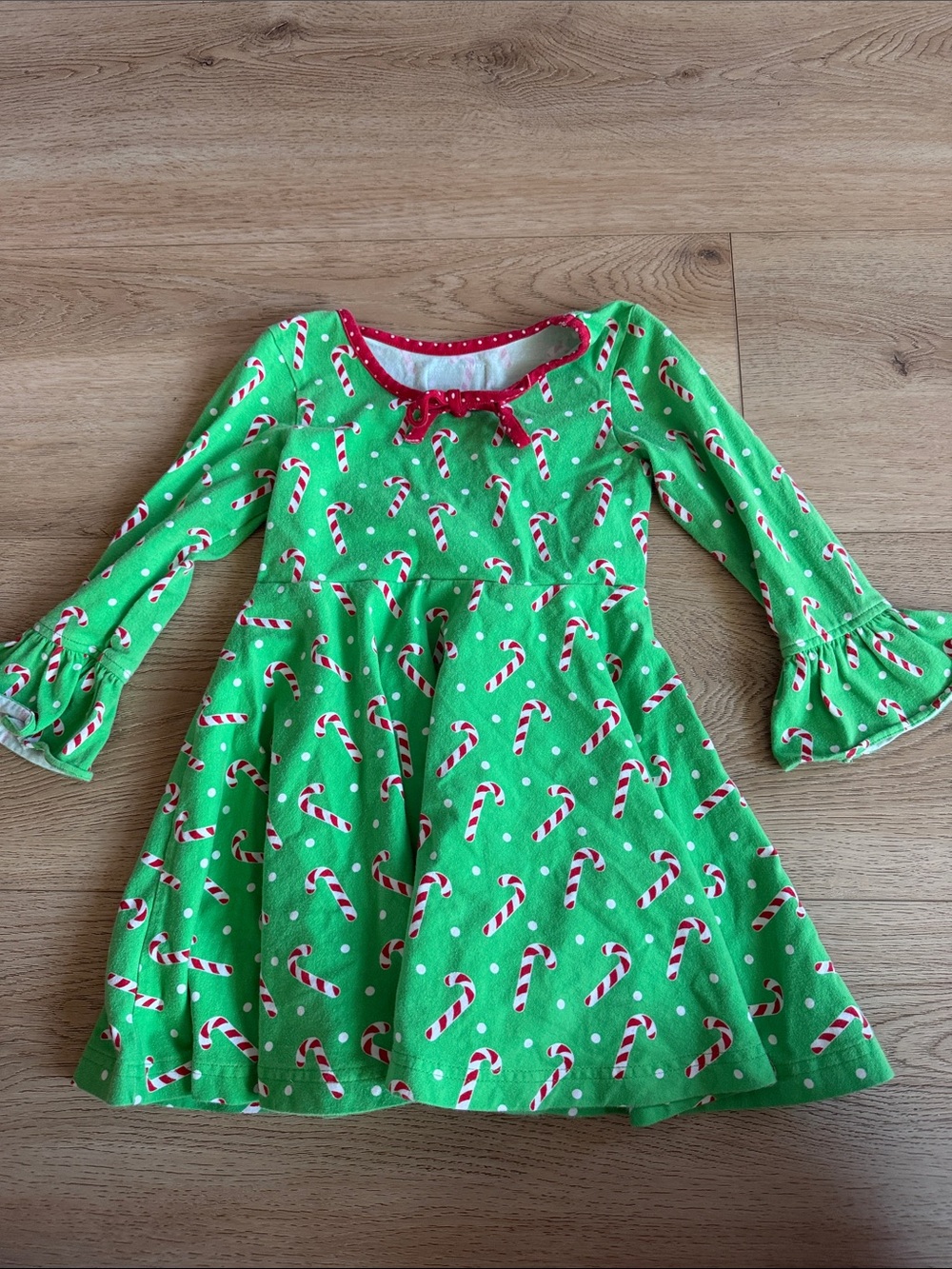 Holiday Candy Cane Print Girls' Green Dress